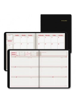 Julian - Monthly, Weekly - January till December - 8:00 AM to 5:00 PM 1 Month, 1 Week Double Page Layout - 6.87" x 8.75" - Wire Bound - Black - Leather - aag7065005
